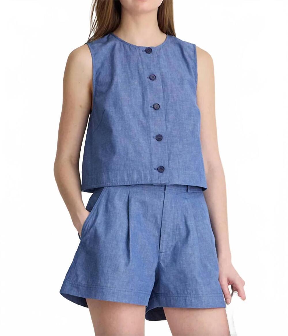 NEW APIECE APART godet button front tank top in chambray